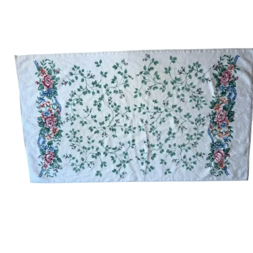 2 Vintage JCPenney Collection cottage core bath towel floral pink roses
